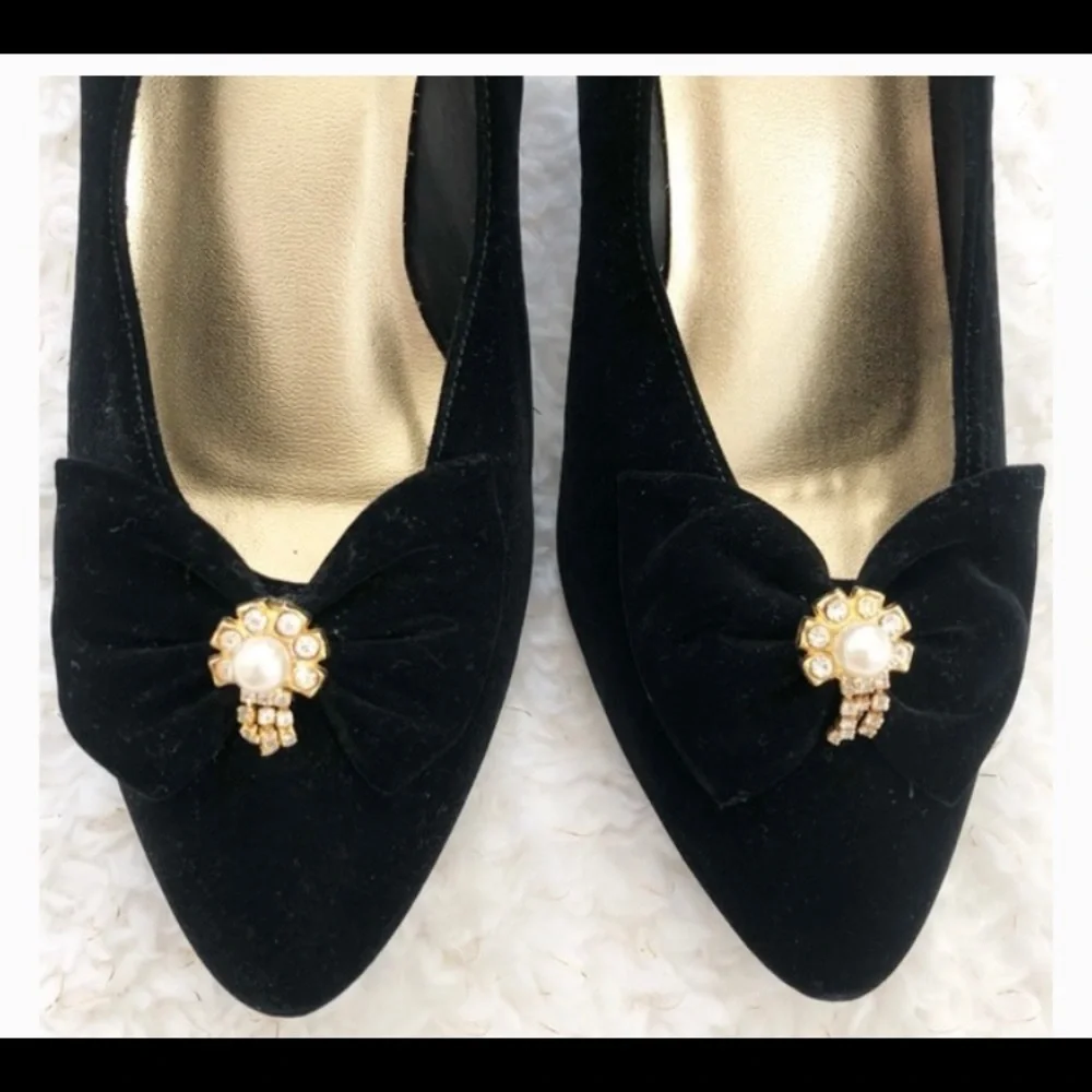 Wild Rose Black Velvet Shoes Slip On Pumps size 7 - Picture 5 of 9